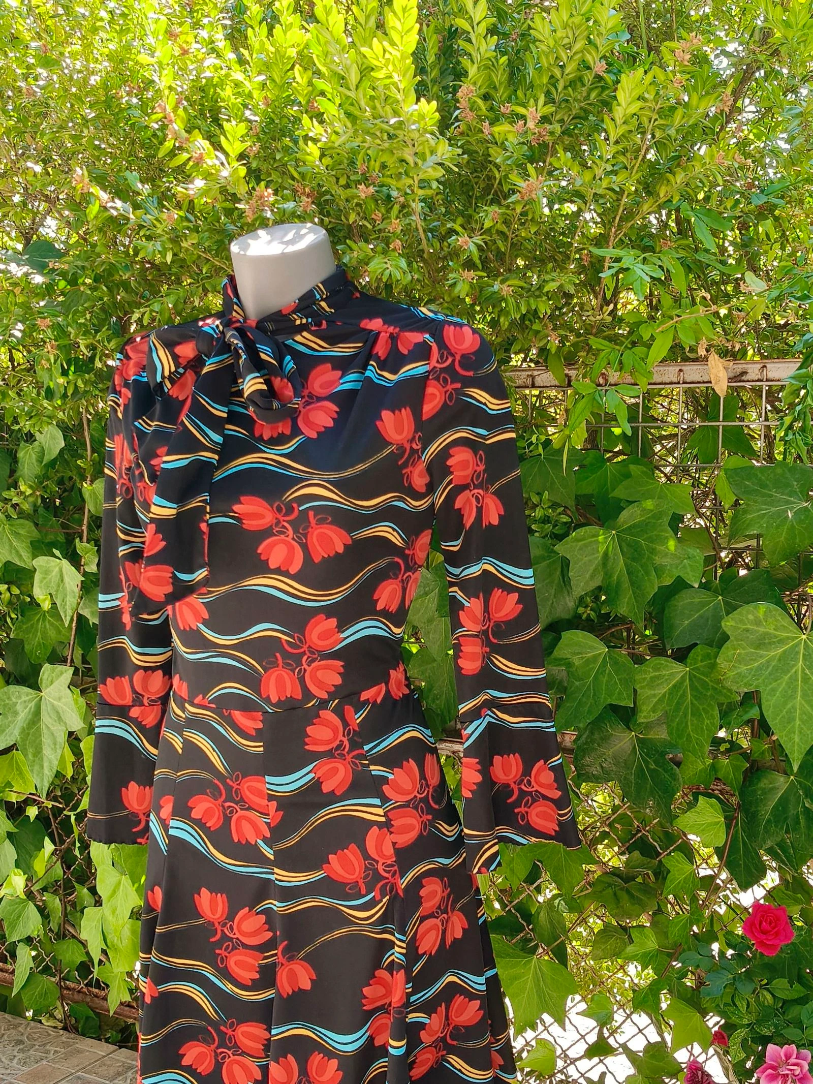 Vintage Bloemenjurk met Strik Burca Maat 42 – photo 4